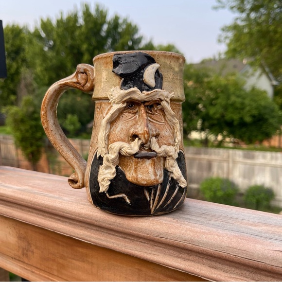 John Coiner Art Pottery Stoneware 3D Wizard Face Mug Coffee Cup 80s Vintage VTG - Picture 2 of 13
